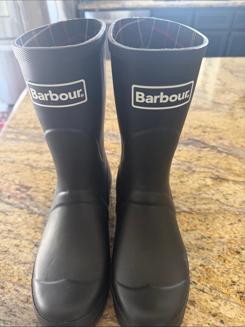 Barbour Black Plaid Lined Rain Boots